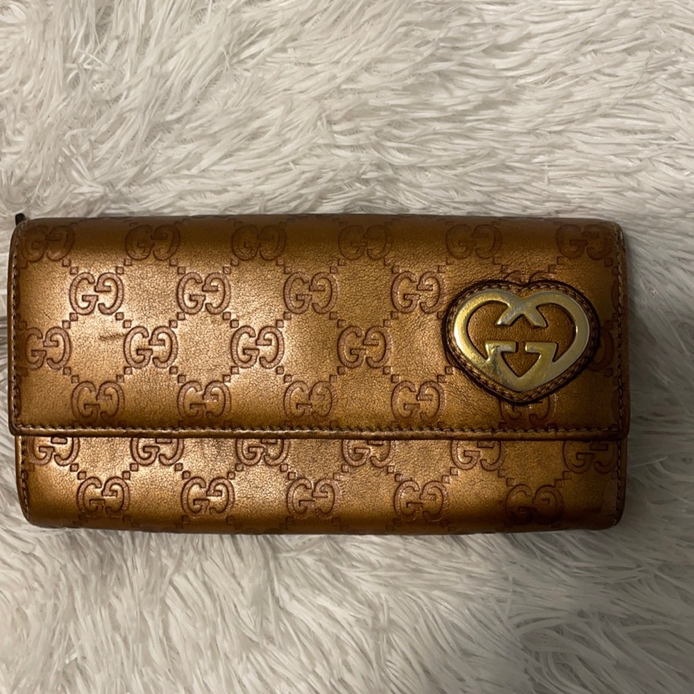 Glossy metallic bronze Gucci wallet